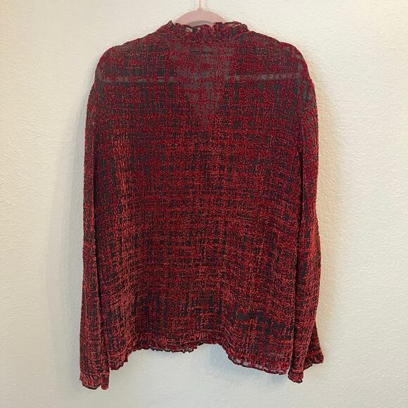 Coldwater Creek Velvet Burnout Cardigan 1X Deep Red Ruffle Trim Whimsigoth Sheer - Picture 9 of 12
